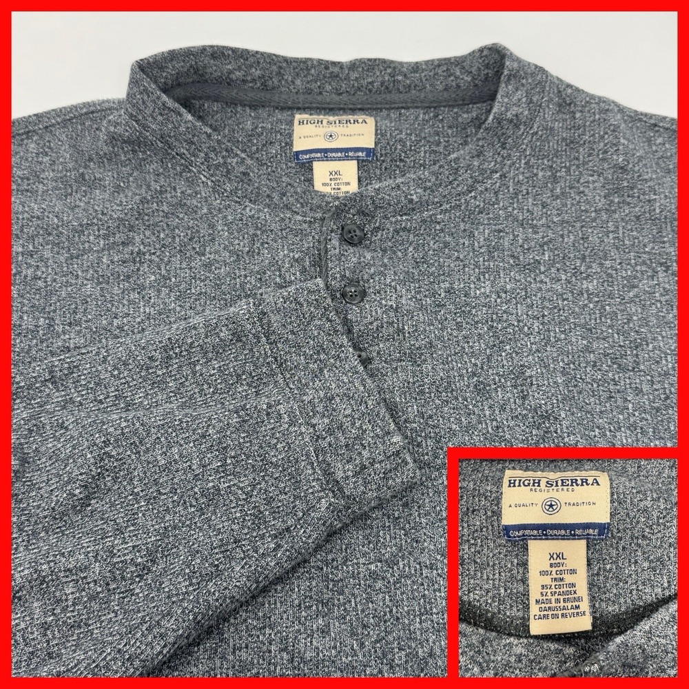 High Sierra Men's Gray Heathered‎ Henley Long Sleeve Shirt XXL